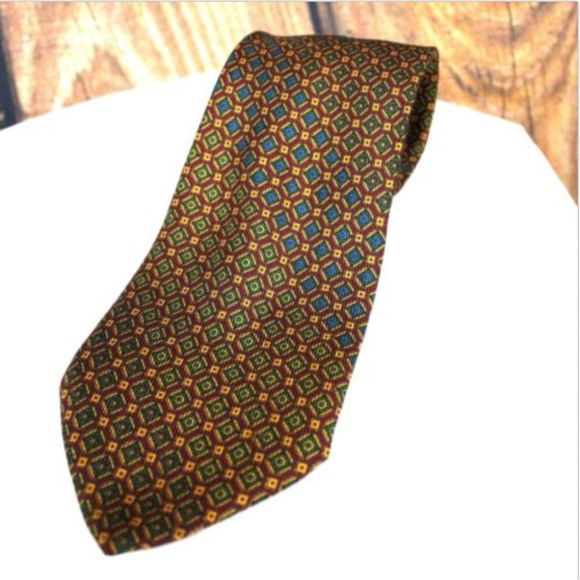 BRIONI Silk Neck Tie Geometric Maroon Green Blue - Picture 2 of 8